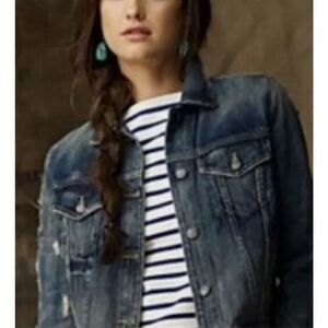 Polo Jeans Co RL67 by Ralph Lauren Lydia Repair Denim Jacket‎ Small Over Reverso